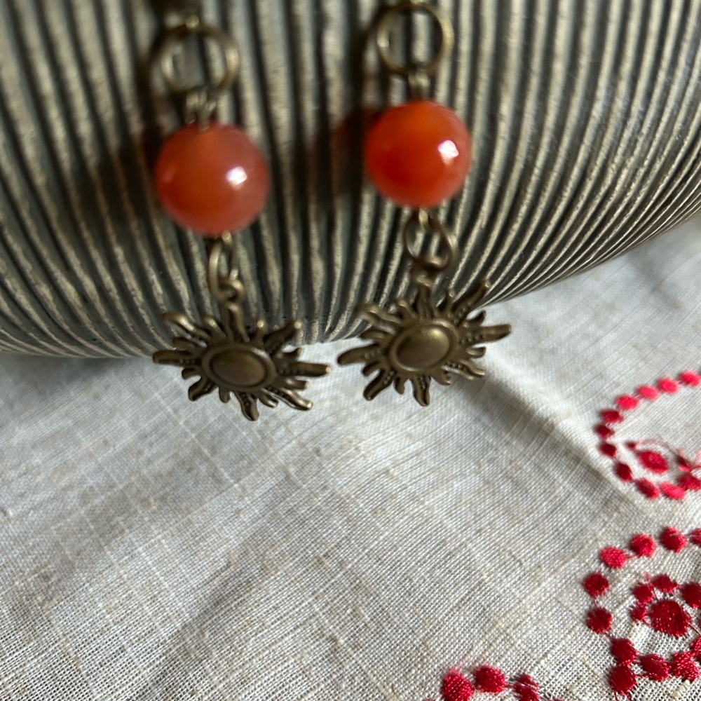 Sunburst Carnelian & Brass Earrings